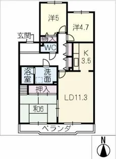 ヴェルデ霞ヶ丘 2号棟305【3階】の間取り