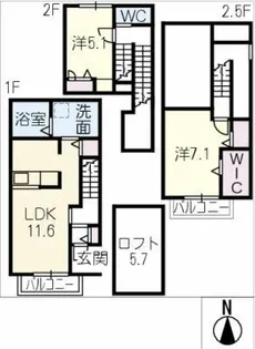 仮)ロシュ上ノ山【1階】の間取り