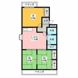 七反田ハイツA・B棟【3階】の間取り