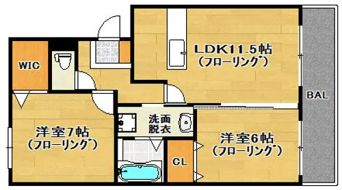 コアロード今宿【A203号室】の間取り