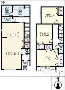 カーサ・ソラ B棟【2階】の間取り