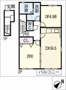 グリーンハイツながくて【2階】の間取り