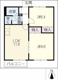 ピュアタウン花園E棟【2階】の間取り