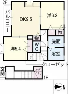 エスポワールさくら B棟【2階】の間取り