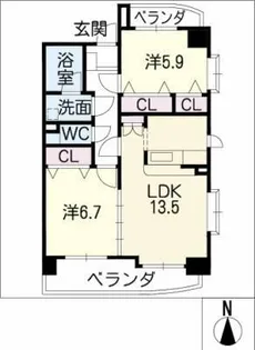 ラ・グラシューズ志賀公園【6階】の間取り