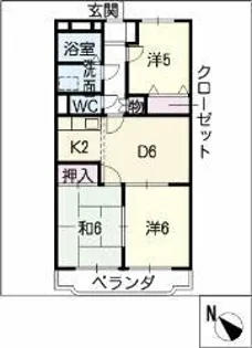 ファミールK向山Ⅱ【3-E号室】の間取り
