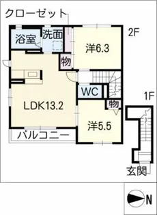 グランリヴェール A棟【2階】の間取り