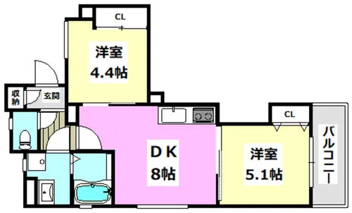 クリエオーレ岸辺【304号室】の間取り