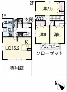 ソレイユ滝の水 B棟【2階】の間取り