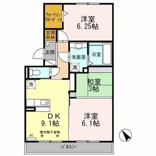 サンヒルズ B棟【303号室】の間取り