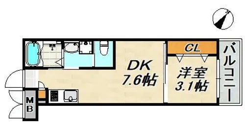 ワコーレヴィータ川西通【3階】の間取り