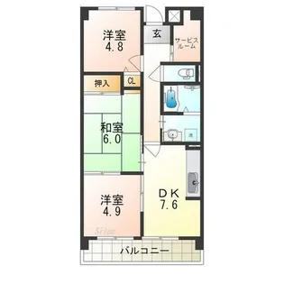 ボナージュ石橋【4階】の間取り