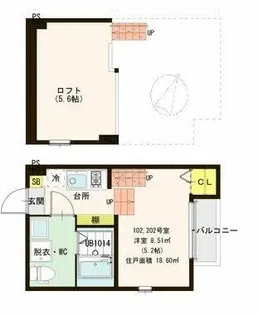ハーモニーテラス広住町【102号室】の間取り