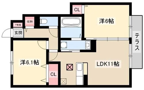 ハイツ アムール B棟【103号室】の間取り