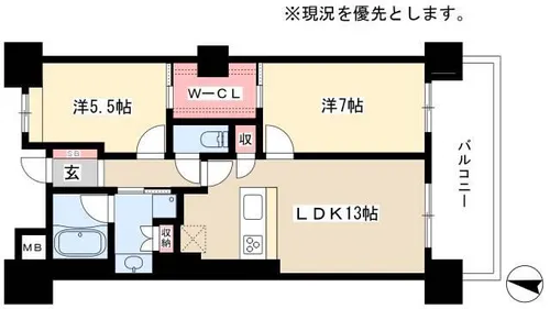 ロイヤルパークスERささしま【12階】の間取り