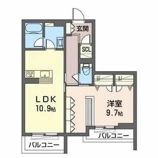 シャーメゾン リュエル八戸ノ里【2階】の間取り