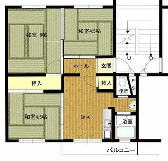 兵庫県公社 東垂水(3)2A号棟【4階】の間取り
