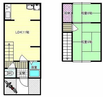 大阪府羽曳野市高鷲3丁目【テラスハウス】の間取り