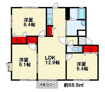 グローブ・たかの C棟【102号室】の間取り