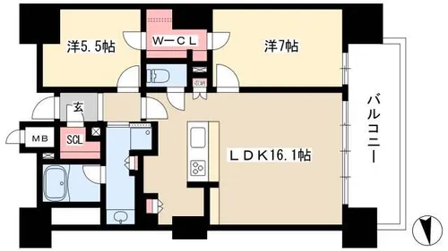 ロイヤルパークスERささしま【16階】の間取り