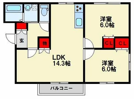 ソレイル石坪【102号室】の間取り