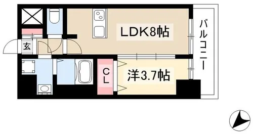 アステリ鶴舞エーナ【0701号室】の間取り