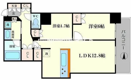 阿波座ライズタワーズフラッグ46【36階】の間取り