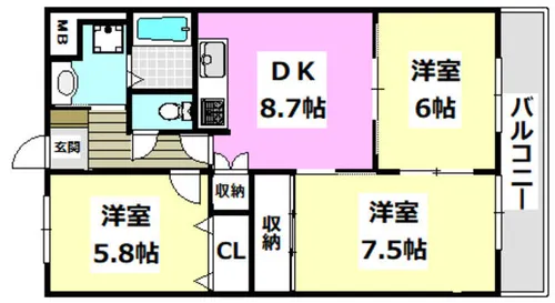 アルバ摂津【105号室】の間取り