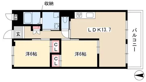 セラフィ西原【203号室】の間取り