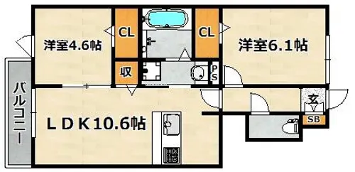 クローバー富士2号館【1階】の間取り