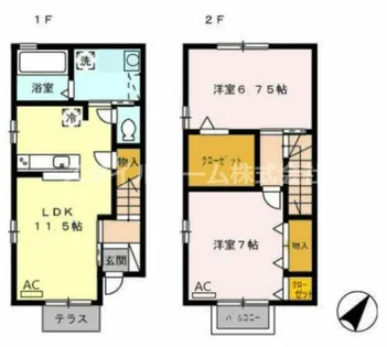 愛知県豊橋市花田町字越水【テラスハウス】の間取り