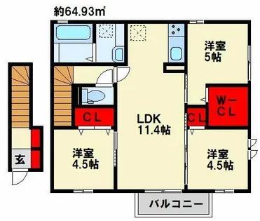 ヴィルヌーブ相坂 A棟【2階】の間取り