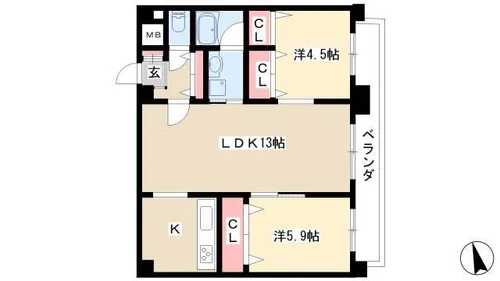 グランプラス覚王山【206号室】の間取り