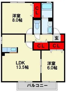 ル・クレールやつえ A棟【1階】の間取り