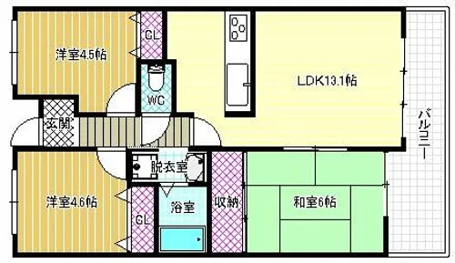 グランパス富田林【1階】の間取り