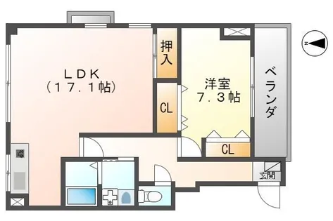 グランドシティ西宮Ⅱ【2A号室】の間取り