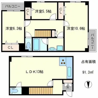 レヴィア北白川【5階】の間取り