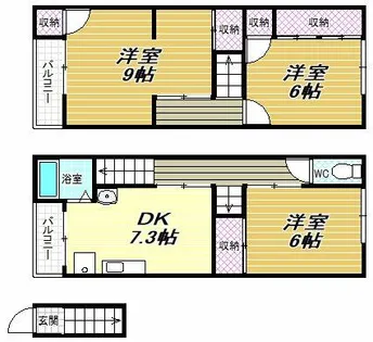 大阪府藤井寺市沢田2丁目【テラスハウス】の間取り