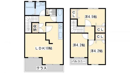 藤原テラスハウス【A-2号室】の間取り