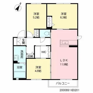 サン・ベレオ【E-201号室】の間取り