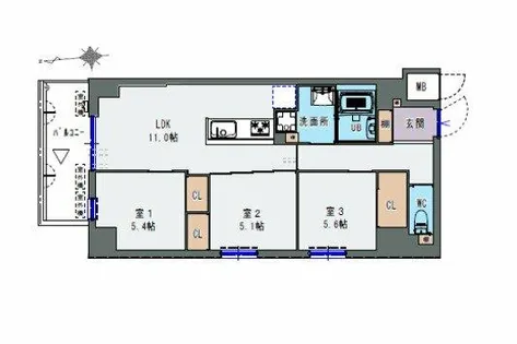 大阪府東大阪市足代北1丁目【マンション】の間取り