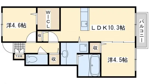 コスモ木屋瀬【A-103号室】の間取り