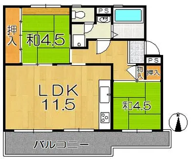 宇治おぐら住宅1棟【4階】の間取り