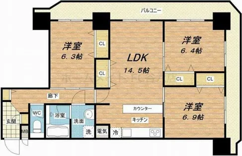 メロディーハイム東船場【4階】の間取り