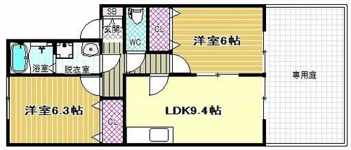 プルーニア天美【1階】の間取り