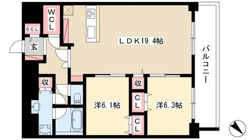 グランルクレ新栄イースト【0908号室】の間取り