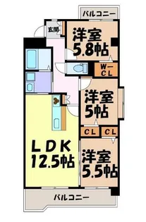 クレッセンド清水ヶ岡【3階】の間取り