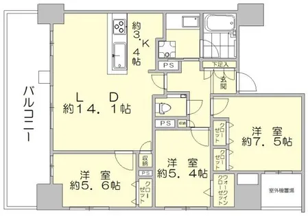 ゼクシオン博多【9階】の間取り