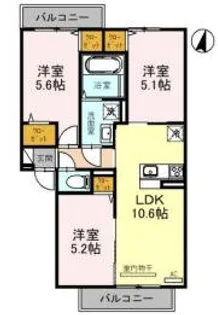 ウッズ荒塚【1階】の間取り