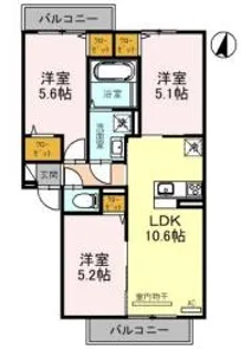 ウッズ荒塚【1階】の間取り